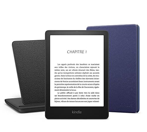 Kindle Paperwhite Signature Essentials Bundle - Kindle Paperwhite Signature Edition (32 Go, sans publicités), Étui en cuir et Station de charge sans fil Made for Amazon