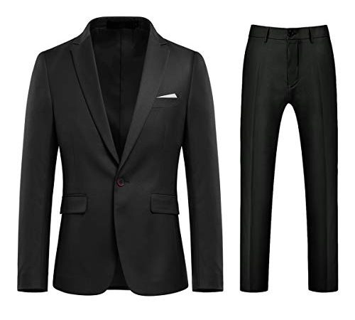 Allthemen Costume d'homme 2 pièces à Un Bouton avec Fente arrière (Blazer + Pantalon) Costume d'homme d'affaires Noir L