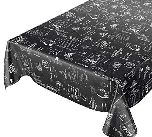 Anro Nappe en Toile cirée Lavable Noir Moderne Rétro Indutrie Café 100 x 140 cm