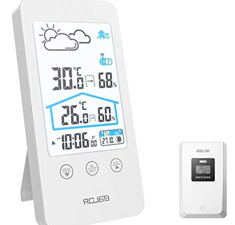 AQOTER Station Météo sans Fil avec Capteur Extérieur, Thermomètre Hygromètre Intérieur Extérieur, Ecran LCD Couleur, avec Calendrier, Prévisions Météo, ℃/℉ Commutable, Mémoire de Max/Min