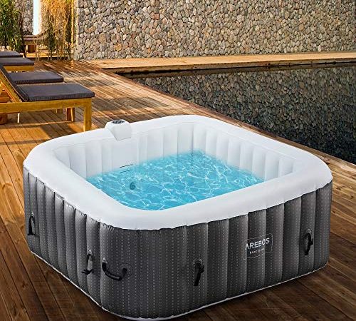 Arebos Spa Gonflable | pour l'intérieur et l'extérieur | pour 6 Personnes | 185x185cm | 130 Jets de Massage | avec Chauffage | 910 litres