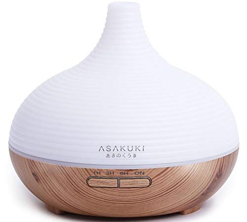 ASAKUKI Diffuseur d'Huiles Essentielles 300ml, Premium 5 en 1 à Ultrasons Electrique Vaporizer Humidificateur, Minuterie et Arrêt Automatique sans Eau, 7 Couleurs de lumière LED pour Yoga, Maison