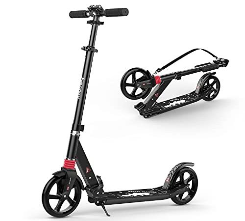 besrey Trottinette pour Adolescents et Adultes Trottinette Pliable à Grandes Roues et Hauteur réglable,Noir