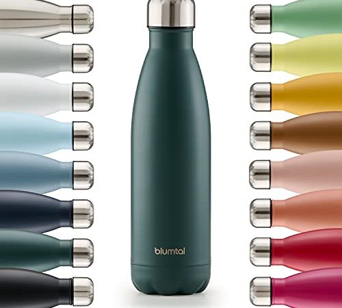 Blumtal - Gourde Isotherme 500ml - Bouteille Isotherme 500ml - Gourde Metal INOX - Étanche - Réutilisable - Sans BPA - Pour Boissons Chaudes Et Froides - Vert foncé