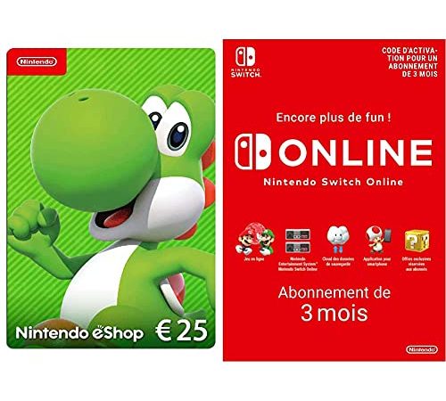 Carte Nintendo eShop 25 EUR + Nintendo Switch Online - Abonnement 3 Mois | Code de téléchargement (EU) | Switch/3DS/Wii-U