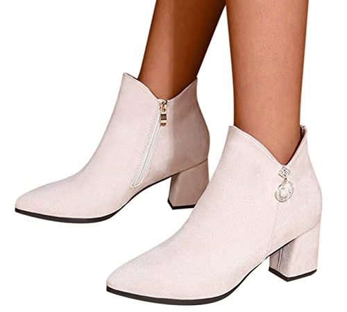 Dasongff Bottines courtes pour femme avec talon bloc - Classiques - Chelsea - Pour l'automne et l'hiver - Courtes bottes de travail