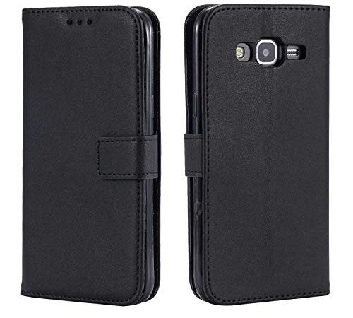 DENDICO Coque Galaxy J3 2016, Ultra Mince Coque de Protection en Cuir pour Samsung Galaxy J3 2016, Portefeuille Housse avec Stand Support et Carte de Crédit Slot - Noir