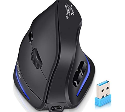 ECHTPower Souris Verticale sans Fil, 2.4GHz Rechargeable Souris Ergonomique, Mouse Verticale Droitier DPI Réglable, Interrupteur on/Off (sans Fil F35)