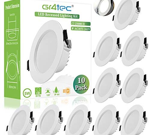 Gr4tec Lot de 10 Spot LED Encastrable Extra Plat, IP44 LED Spot Salle de Bain, 5W 310LM Blanc Neutre 4000K, Ultra-mince 35MM, Spot Led Extra Plat, Spot LED Intégrée AC85-265V, Pour Cuisine Chambre