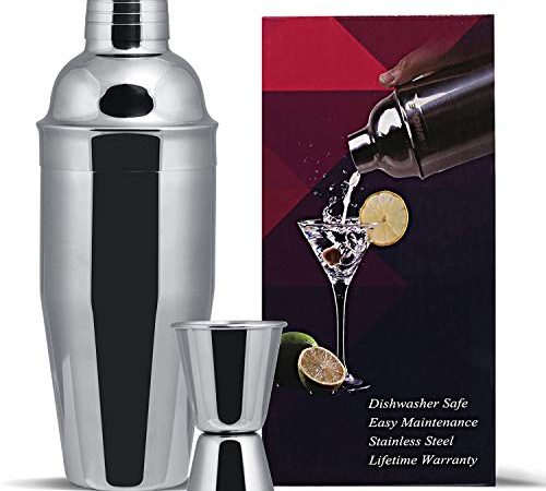 Gwhole Kit Shaker à Cocktail en INOX 750ml avec Filtre Interne, Doseur à Double Mesure (1/2 et 1 oz)