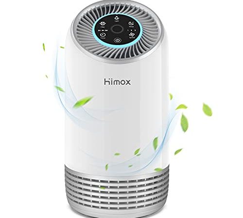 HIMOX Purificateur d'Air Maison avec Véritable Filtre HEPA et Filtre à Charbon Actif Veilleuse 7 Couleurs Ultra Silencieux 28dB Elimine 99,97% de Fumée Allergènes Poussière