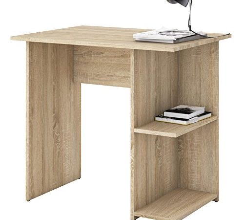 IDIMEX Bureau pour Enfant ou Adulte Nova, Bureau Informatique Table d'ordinateur avec Rangement Ouvert 2 tablettes latérales, en mélaminé décor chêne Sonoma