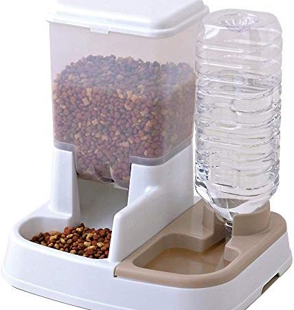 Iris Ohyama, Distributeur d'eau (2 L) et de nourriture (1,5 kg) régulateur d'alimentation en eau, trappe de régulation des croquettes pour chien & chat - Pet Food Feeder JQ-350, Blanc