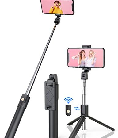 Jumkeet Perche Selfie Bluetooth, 3 en 1 Mini Trépied Smartphone Monopode Selfie Stick Télescopique avec Télécommande Matériau Alliage d'Aluminium pour iPhone 13 12 11 Pro Max/XS/XR/X/8 Samsung, Huawei