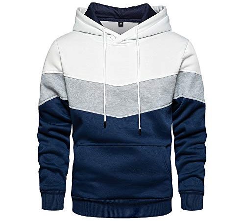 LBL Sweat-Shirt Homme à Capuche Couleur Vives Pull de Manches Longues Poche Kangourou pour Hiver et Automne Blanc L