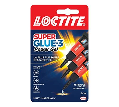 Loctite Super Glue-3 Power Gel Mini dose, colle forte enrichie en caoutchouc, mini-dose de colle gel ultra-résistante, séchage immédiat, colle transparente, lot de 3 tubes 1 g