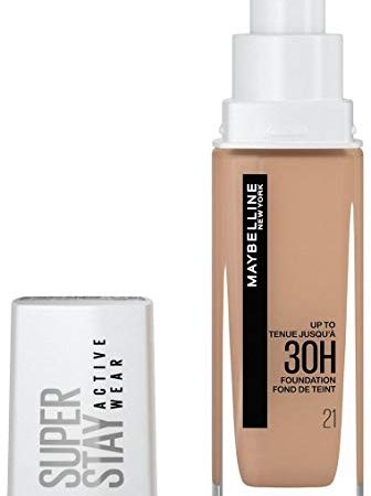 Maybelline New-York - Fond de Teint Liquide Longue Tenue, Sans Transfert, Haute Couvrance - Superstay Active Wear 30h - Teinte : Beige Nude (21) - Contenance : 30 ml