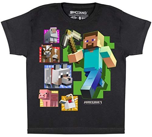 Minecraft Steve et Amis Les Filles T-Shirt Noir 158 | PS4 PS5 Xbox PC Gamer, Commutateur Cadeaux Tween Ados School Girls Gaming Top, Vêtements pour Enfants, badine l'anniversaire Idée Cadeau