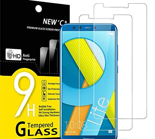 NEW'C Lot de 2, Verre Trempé Compatible avec Honor 9 Lite, Film Protection écran sans Bulles d'air Ultra Résistant (0,33mm HD Ultra Transparent) Dureté 9H Glass