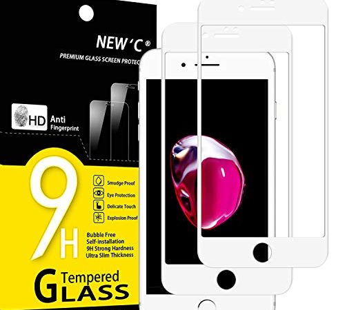 NEW'C Lot de 2, Verre Trempé Compatible avec iPhone 7 et iPhone 8 et iPhone SE 2020 (4.7") Integral Couverture Complète Film Protection écran en Blanc Anti Rayures Ultra résistant dureté 9H