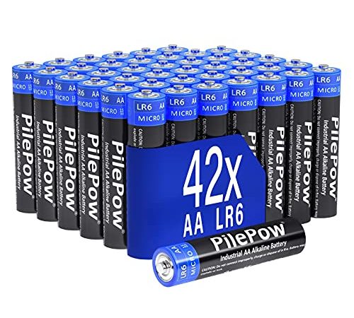 Piles AA alcalines, Lot de 42 industrielles 1.5V LR6, Stockage de 10 Ans Piles Jetables pour Jouet, Réveil, Télécommande Portable et d'autres Dispositifs Quotidiens