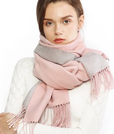 RIIQIICHY Écharpe en Laine Cachemire Hiver Pashmina Châle Pour Les Femmes Longues Grandes Écharpes Réversibles Chauds Épaisses Rose et Gris