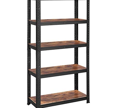 SONGMICS Étagère Charge Lourde à 5 Niveaux, 150 x 75 x 30 cm, Capacité 400 kg (80 kg/Niveau), Style Industriel, Planches Réglables, pour Salon, Cuisine, Noir et Marron Rustique GLR030B01