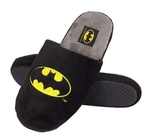 soxo Pantoufles Homme Batman | Taille 43-44 | Chaussons Confortable d’intérieur | Semelle élastique Antidérapante, Noir logo jaune