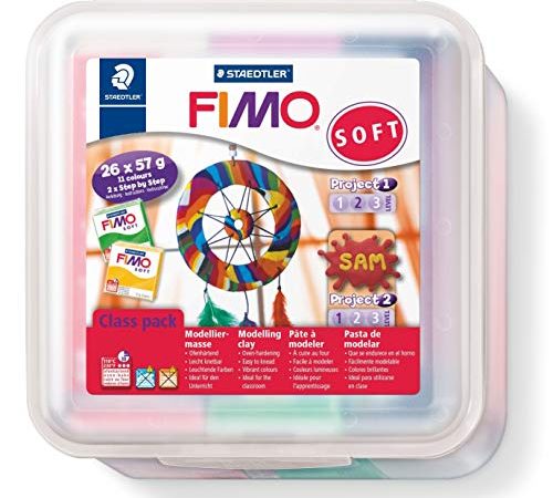 Staedtler FIMO Soft, Pack de 26 pains de pâte à modeler FIMO, À cuire au four pour tout type de réalisations, 8023 50 LX