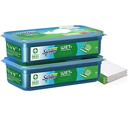 Swiffer Lingettes Humides, 40 unités (20x2), Lingettes Nettoyantes pour Balai Swiffer, Attrape-Poussière, Lingette Retient la Poussière et la Saleté