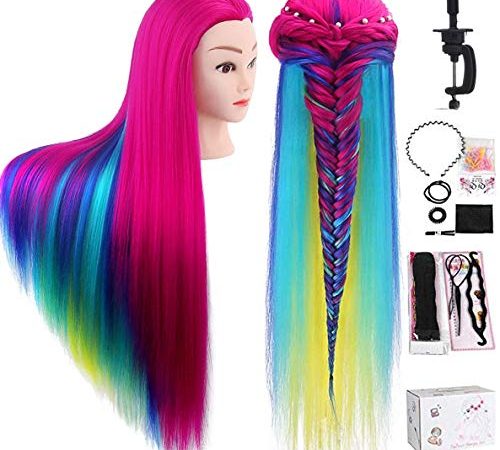 TopDirect 80cm Têtes d'exercice Tête À Coiffer Coiffure Cosmétologie Pratique Mannequin Poupée 100% de Cheveux Synthétiques + Titulaire & Hairdressing Outils Accessoires Set