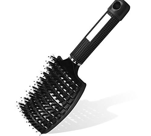 URAQT Brosse à Cheveux, Brosse à Poil de Sanglier, Professionnelle Incurvée Ventilée pour Coiffeur Outils de Coiffure à Séchage Rapide Brosses de Massage Démêlantes à Séchage Rapide (Noir)