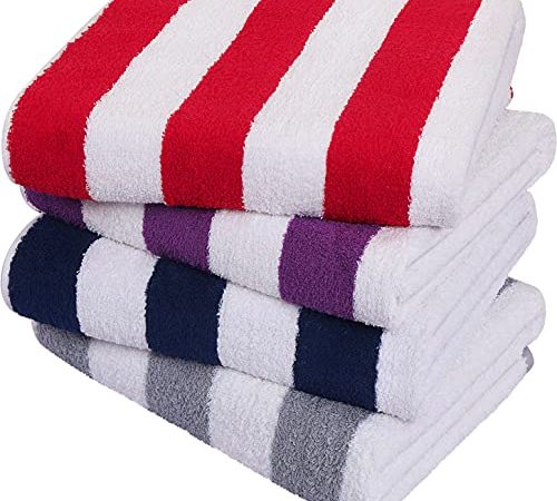 Utopia Towels - Serviettes de Plage Cabana Stripe (76 x 152 cm) - Grandes Serviettes de Piscine 100% Coton filé, Serviettes de Bain Douces et à séchage Rapide (Lot de 4 - Rouge, Marine, Gris, Prune)