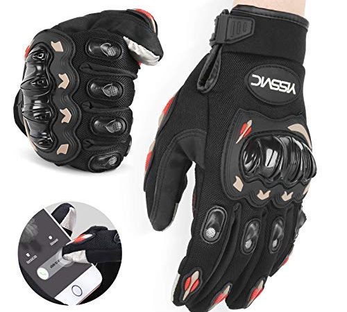 YISSVIC Gants Moto Homologués CE 1KP Gants Scooter Été à Écran Tactile Plein-doigt Anti-Glissant Anti-Usure Noir Taille M 22-24cm [Version Améliorée]