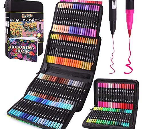 132 stylos à colorier stylos pinceaux à double pointe pinceaux marqueurs d'art pour calligraphie coloriage adulte, croquis, peinture - cadeau pour enfants et adultes…