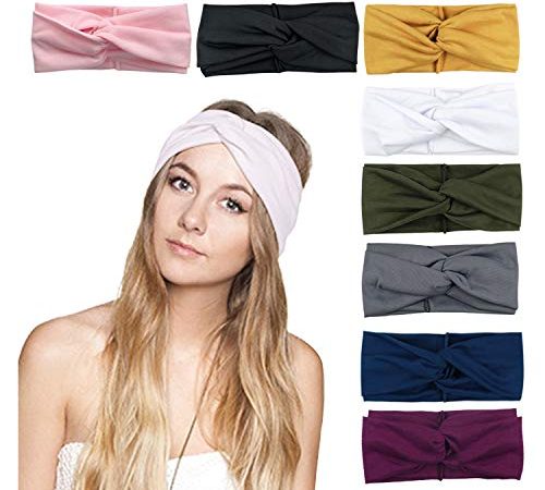 DRESHOW 8 Pièces Bandeau Cheveux pour Femme Boho Bandeaux Serre Tête Elastique Bandeaux avec Nœuds Cheveux Accessoires