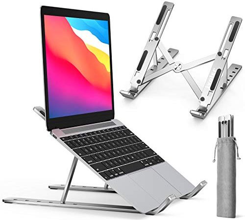 ivoler Support Ordinateur Portable, Support PC Portable Pliable à Surélever 6 Angles Réglable, Antidérapant en Aluminium Ventilé Stand Compatible avec Laptop, Tablet –Argent