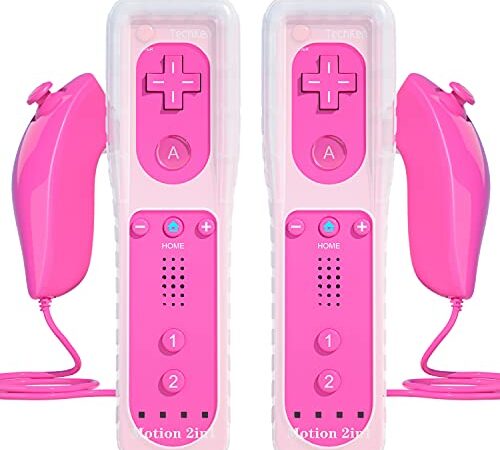 2 Pièce Manette de Wii avec Nunchuk et Motion Plus,TechKen Télécommande de Wii Sans Fil Contrôleur Manette Wii Remote Plus Moteur de Vibration avec Mouvement de Wii Controller Nunchuck pour Wii/Wii U