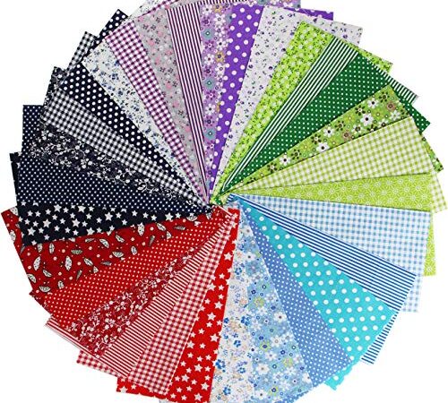 aufodara Lot de 30pcs Patchwork Coton Tissu DIY Fait à la Main en Tissu à Coudre Quilting Designs Différents 25 x 25 cm (Rouge, Navy Blue, Vert, Violet, Bleu - 30pcs)