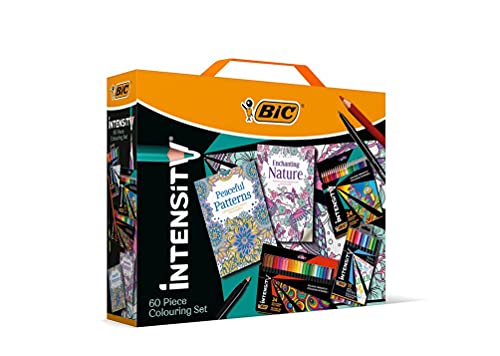 BIC Intensity Kit de Coloriage - Feutres/Feutres Fins/Crayons de Couleur/2 Cahiers de Coloriage Anti-Stress - Coffret de 60 pièces