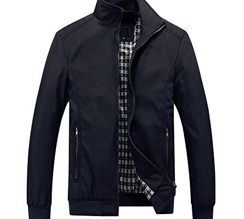 Blouson Homme Hiver Velours Veste Chaud Blouson Léger Homme Col Debout, Noir, L