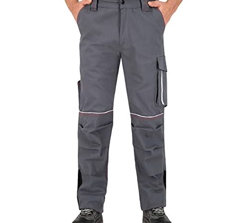 BWOLF Raptor 100% Coton Pantalon de Travail Coton pour Homme Pantalon de Travail Homme avec Poches multifonctionnelles, Poches genouillères, Bandes réfléchissantes, Gris, L