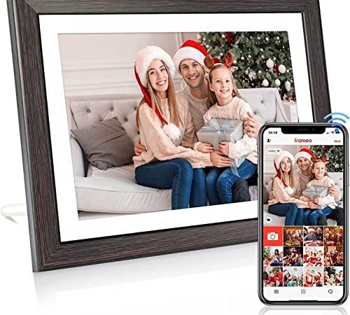 Cadre photo numérique HMTECH 10,1" FHD Smart WiFi avec écran tactile IPS, stockage 16 Go, rotation automatique, montage mural, photos ou vidéos n'importe où via l'application gratuite