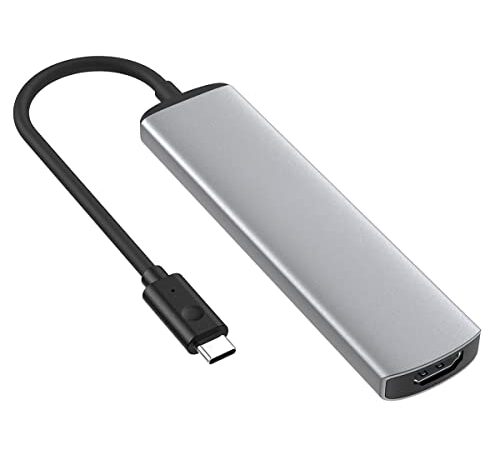 Cappuon 6-en-1 Hub USB-C Multiport en Aluminium, avec Port HDMI 4K, 3 Ports USB 3.0, Lecteur de Cartes SD/Micro SD, Adapté aux MacBook Pro/Air, Chromebook, Dell XPS, Gris