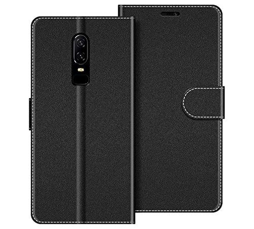 COODIO Coque en Cuir OnePlus 6, Étui Téléphone OnePlus 6, Housse Pochette OnePlus 6 Fonction Stand Etui Coque pour OnePlus 6, Noir