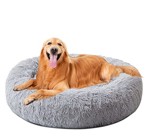 DanceWhale Panier Rond en Peluche Chien Coussin Chat Panier Donut Coussin pour lit de Chat Lavable(100cm, Gris)