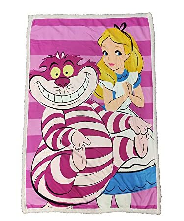 Disney Plaid Sherpa Alice – Couverture Plaid Super Douce – Motif : Alice et Cheshire – Cadeau pour Fan et Passionné – Qualité Supérieure – Dimensions 100 cm x 150 cm