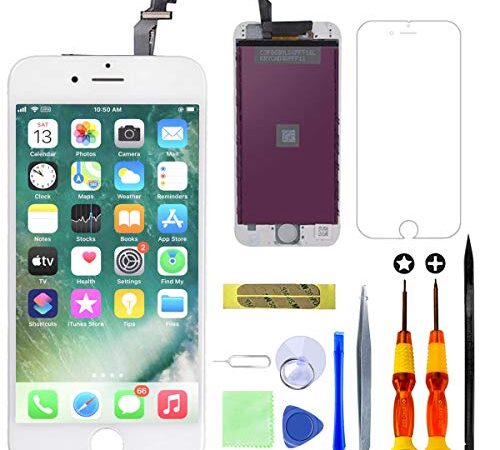 GULEEK Ecran iPhone 6 Blanc LCD Tactile Écran Remplacement Vitre Rechange Afficheur Retina Complet Joint Assemblé Réparation Outils Kit,Protege Glace avec Modèle A1549 A1586 A1589