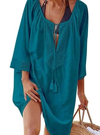 heekpek Ete Robe de Plage pour Femmes, Casual Bikini Cache-Maillots,Grande Taille Paréo de Plage pour Maillot de Bain, Sexy Bikini Cover ups Loose Couvrir Beachwear Robe avec Col Rond