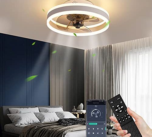 LED Ventilateur de Plafond Dimmable Éclairage Fan Lampe 48W Ventilateur Au Plafond avec Télécommande 3000-6500K 6 Vitesse Réglable Ventilateur De Luminaires pour Salon Restaurant Chambre